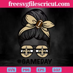 New Orleans Saints Messy Bun Mom Game Day, Cuttable Svg Files Invert