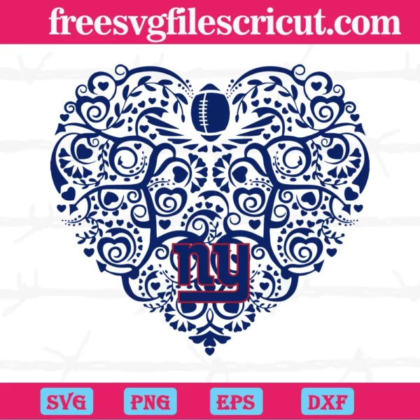 New York Giants Football Heart, Svg Png Dxf Eps