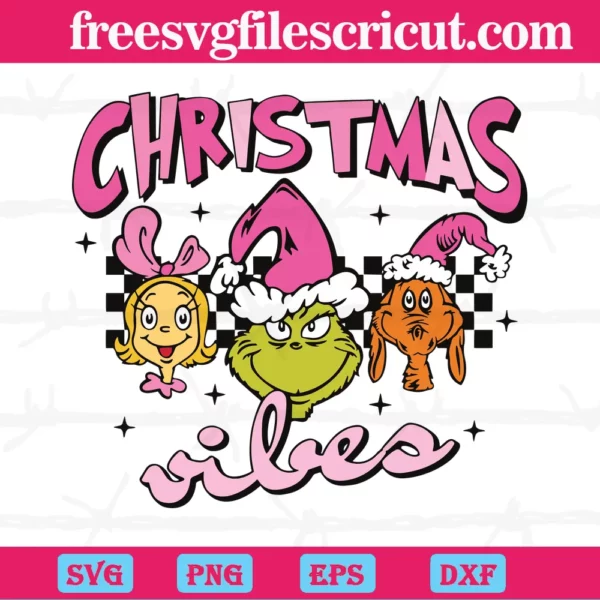 Retro Pink Grinch Friends Christmas Vibes, Svg Png Dxf Eps Cricut Silhouette