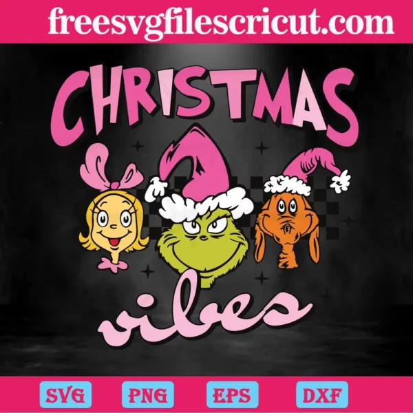 Retro Pink Grinch Friends Christmas Vibes, Svg Png Dxf Eps Cricut Silhouette Invert