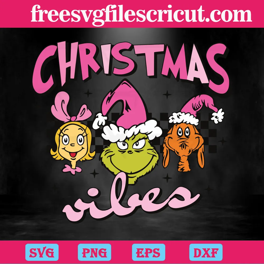Grinch Face Preppy Retro Pink Christmas SVG Digital File