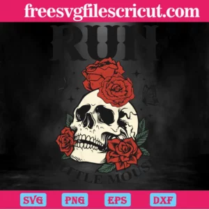 Run Little Mouse Floral Skeleton Skull, Svg Png Dxf Eps Invert
