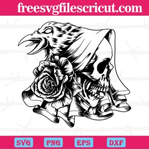 Skull With Raven, Svg Png Dxf Eps Digital Download