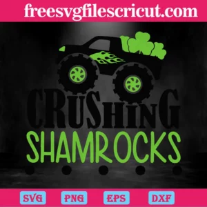 St Patricks Day Crushing Shamrock With Car Three Leaf Clover Diy Crafts, Svg Files Invert