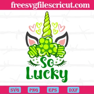 St Patricks Day Unicorn So Lucky With Unique Three Leaf Clover Diy Crafts, Vector Svg