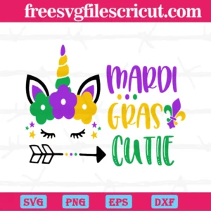 Unicorn Mardi Gras Cutie, Svg Png Dxf Eps Digital Files