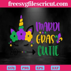 Unicorn Mardi Gras Cutie, Svg Png Dxf Eps Digital Files Invert