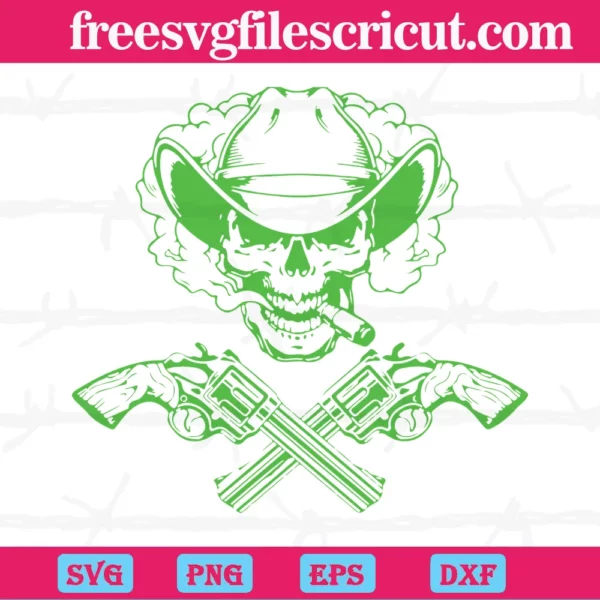 Vintage Cowboy Skull With Crossed Guns, Svg Png Dxf Eps Digital Files