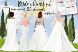 Watercolor Bride Clipart Png Bundle