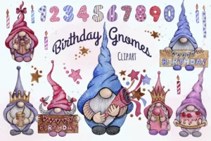 Watercolor Happy Birthday Gnome Clipart Png