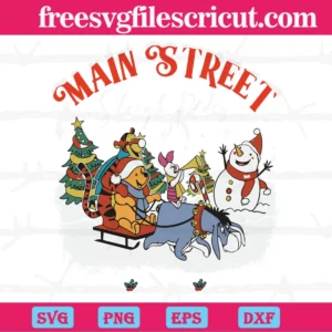 Winnie The Pooh Main Street Sleigh Rides Christmas, Vector Svg Invert