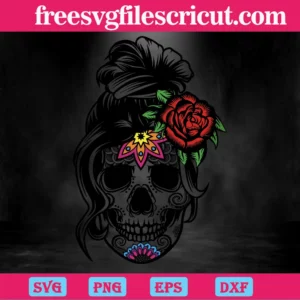 Women Flower Skull, Svg Png Dxf Eps Cricut Invert