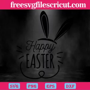 Bunny Ears Happy Easter Clipart Black And White, Svg Png Dxf Eps Invert