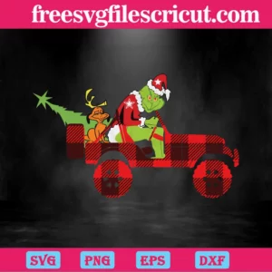 Grinch And Max Dog Driving Buffalo Plaid Truck SVG, Grinch