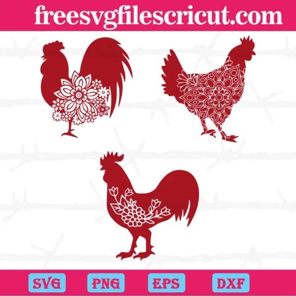 Red Mandala Chicken Clipart Images, Layered Svg Files