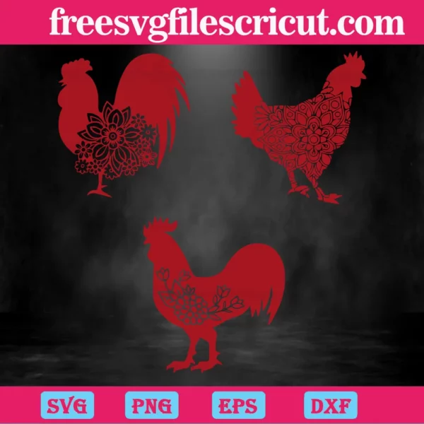 Red Mandala Chicken Clipart Images, Layered Svg Files Invert