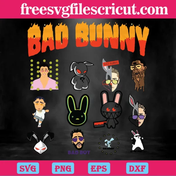 Bad Bunny Clipart Svg Bundle Invert