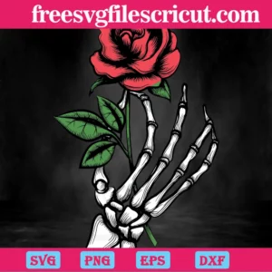 Skeleton Hand With Rose, Svg Png Dxf Eps Designs Download Invert