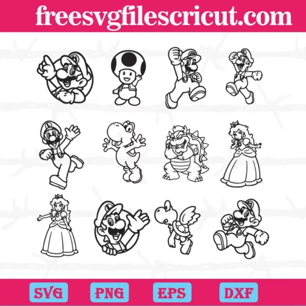 Super Mario Black And White Clipart, Svg Png Dxf Eps
