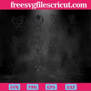 Super Mario Black And White Clipart, Svg Png Dxf Eps Invert