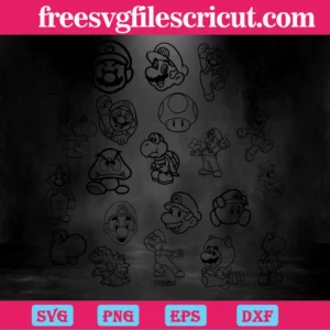 Super Mario Clipart Black And White, Svg Bundle Invert