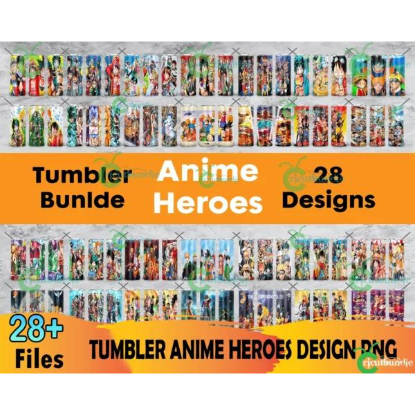 28 Anime Heroes Tumbler Bundle PNG