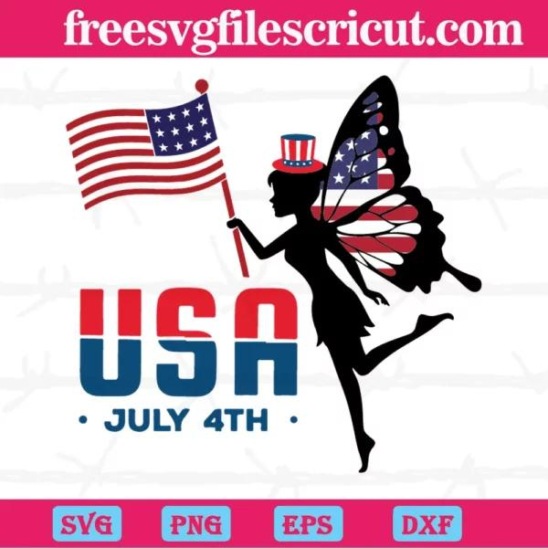 4Th Of July Independence Day American Flag Tinkerbell, Silhouette Svg