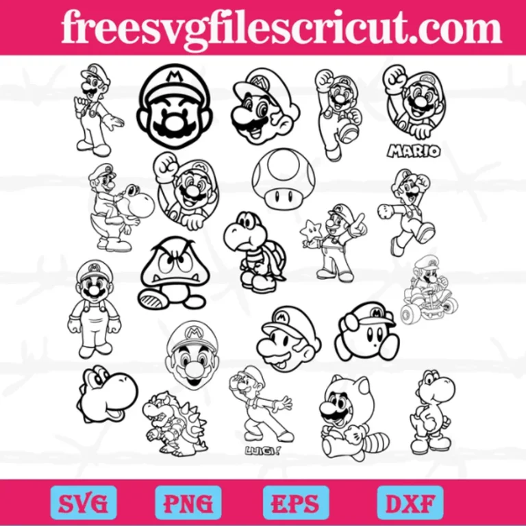 Super Mario Clipart Black And White, Svg Bundle