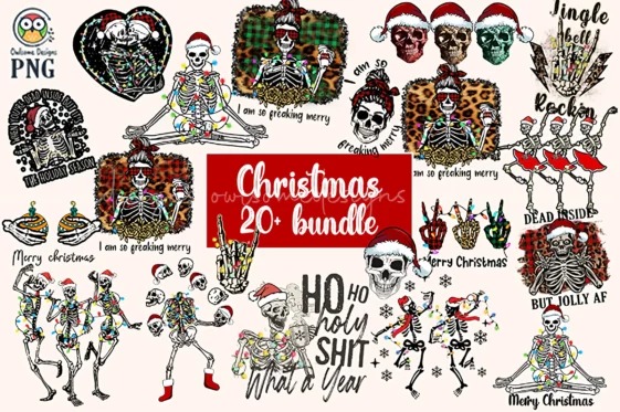20 Christmas Skeleton PNG Bundle