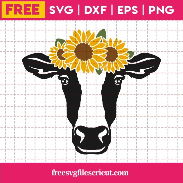 Free Sunflower Cow Face, SVG PNG DXF EPS Cricut